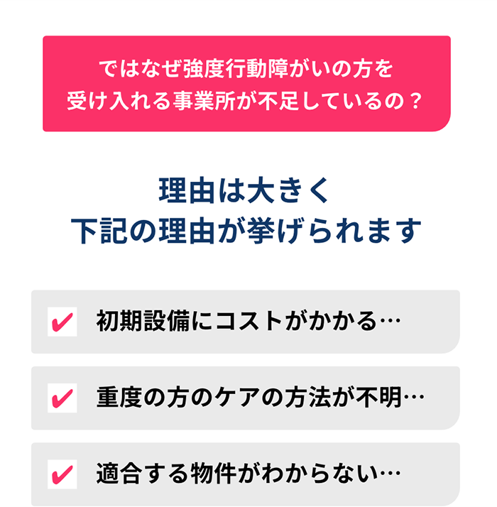 ではなぜ強度行動障がいの方を受け入れる事業所が不足しているの？