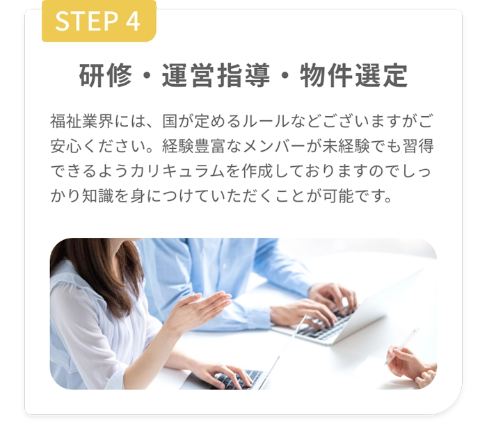 STEP4 研修・運営指導・物件選定